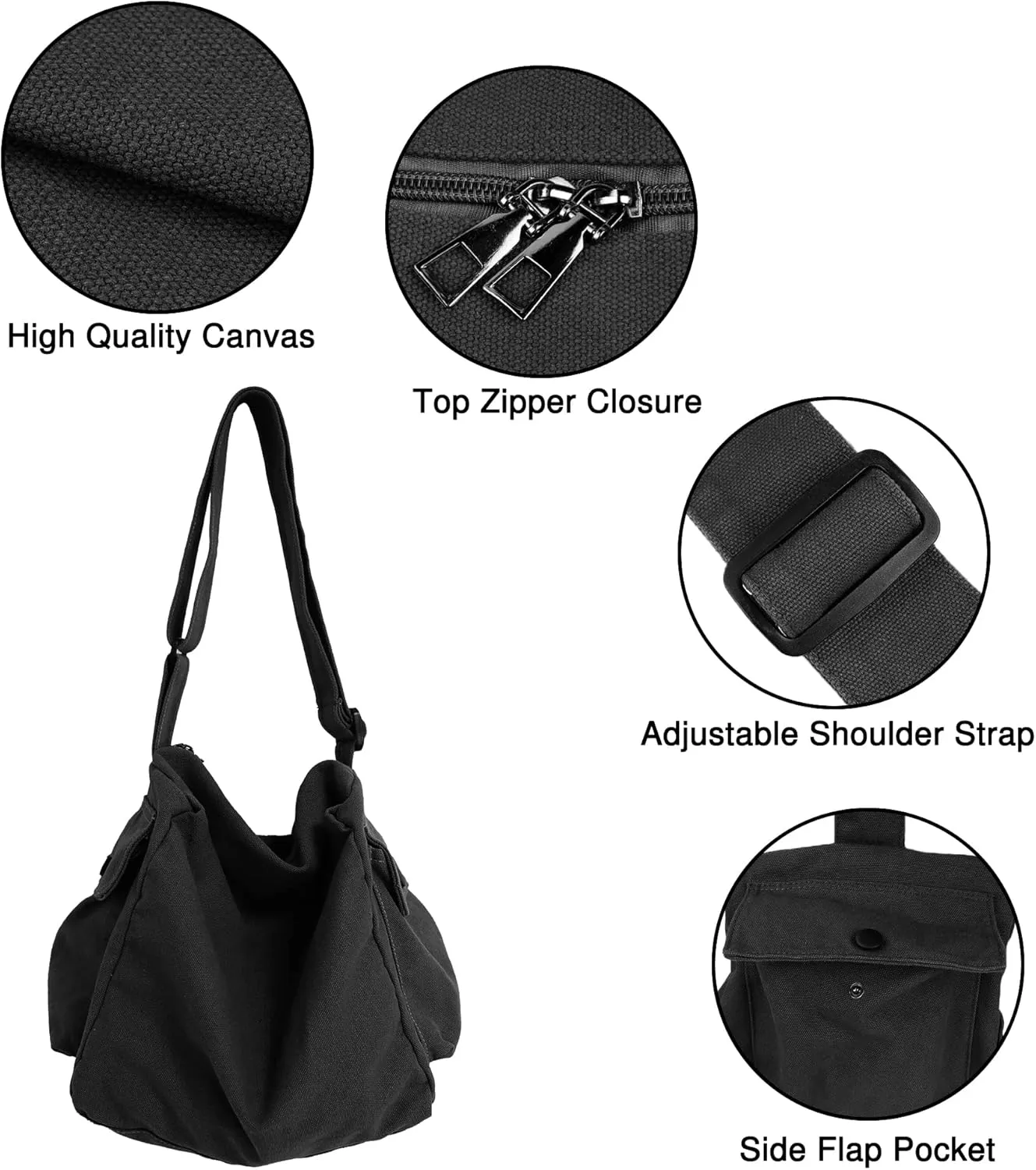 Canvas Tote Hobo Crossbody Messenger Bag with Multiple Pockets - Casual Shoulder Bag for Women & Men