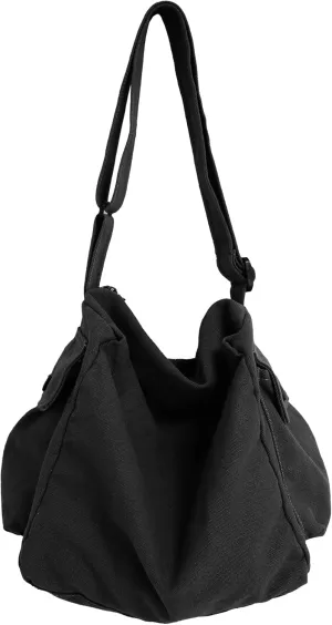 Canvas Tote Hobo Crossbody Messenger Bag with Multiple Pockets - Casual Shoulder Bag for Women & Men
