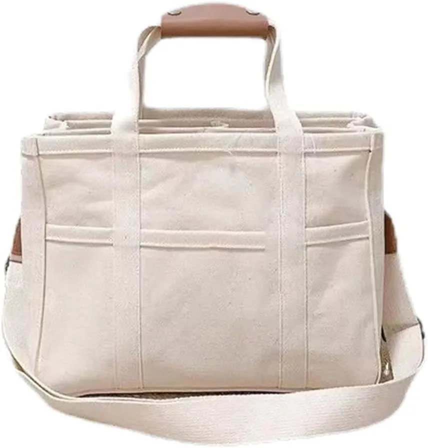 Canvas Tote With Multi Pockets for Women - Handbag, Mommy Bag, Casual Shoulder Crossbody With Compartments