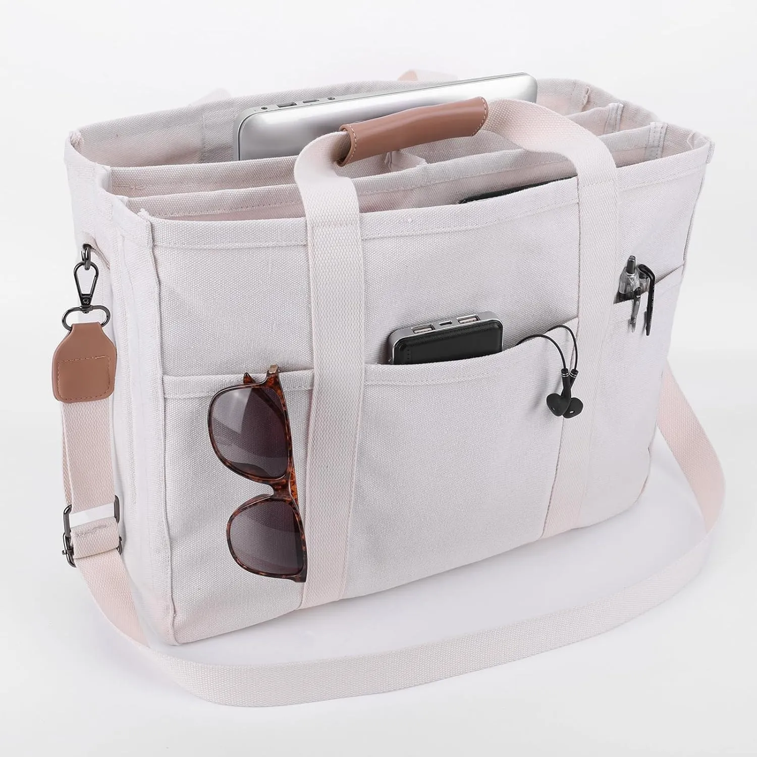 Canvas Tote With Multi Pockets for Women - Handbag, Mommy Bag, Casual Shoulder Crossbody With Compartments