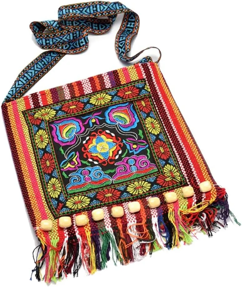 Canvas Vintage Embroidery Boho Bohemia Crossbody bag for women Widescreen Cell Phone Purse