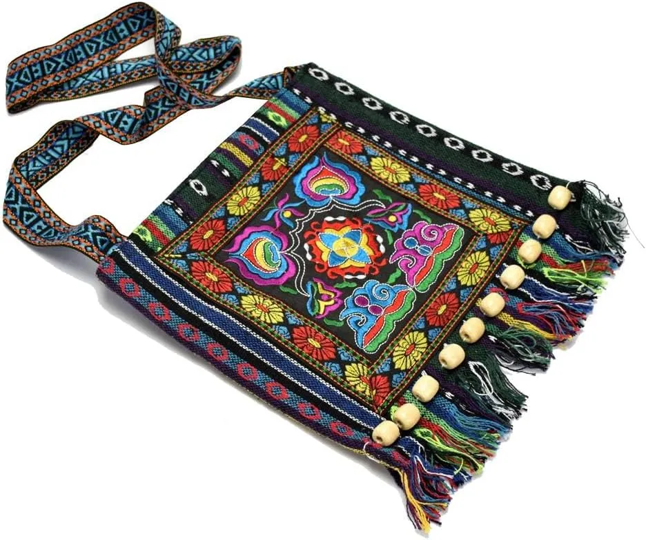 Canvas Vintage Embroidery Boho Bohemia Crossbody bag for women Widescreen Cell Phone Purse