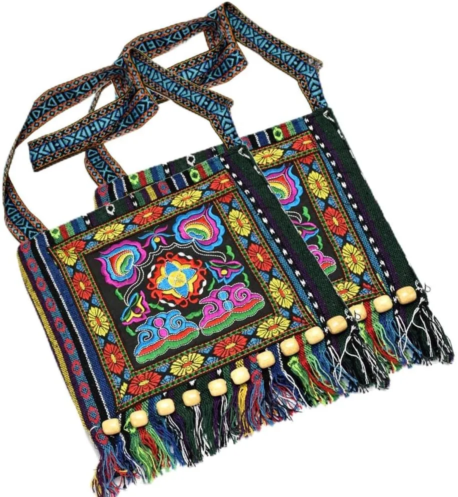 Canvas Vintage Embroidery Boho Bohemia Crossbody bag for women Widescreen Cell Phone Purse