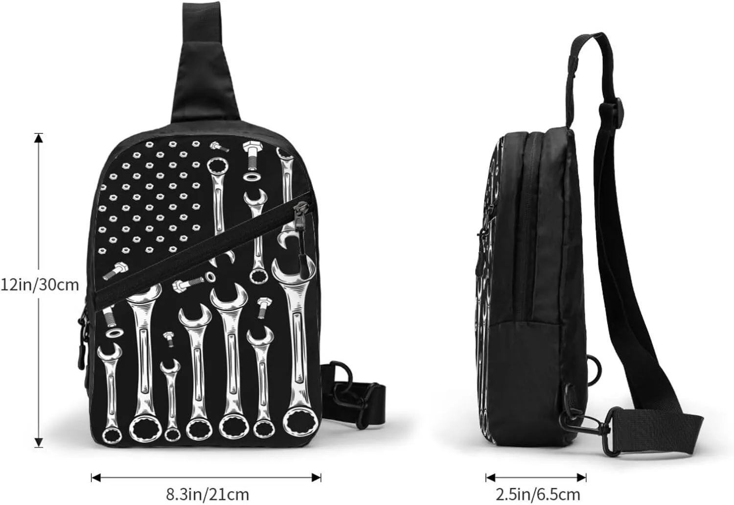 Car Mechanic American Flag Portable Sling Bags Packable Crossbody Bag Foldable Sport Daypack Reusable Shoulder Backpack Diagonally Chest Bag for Workout Travel