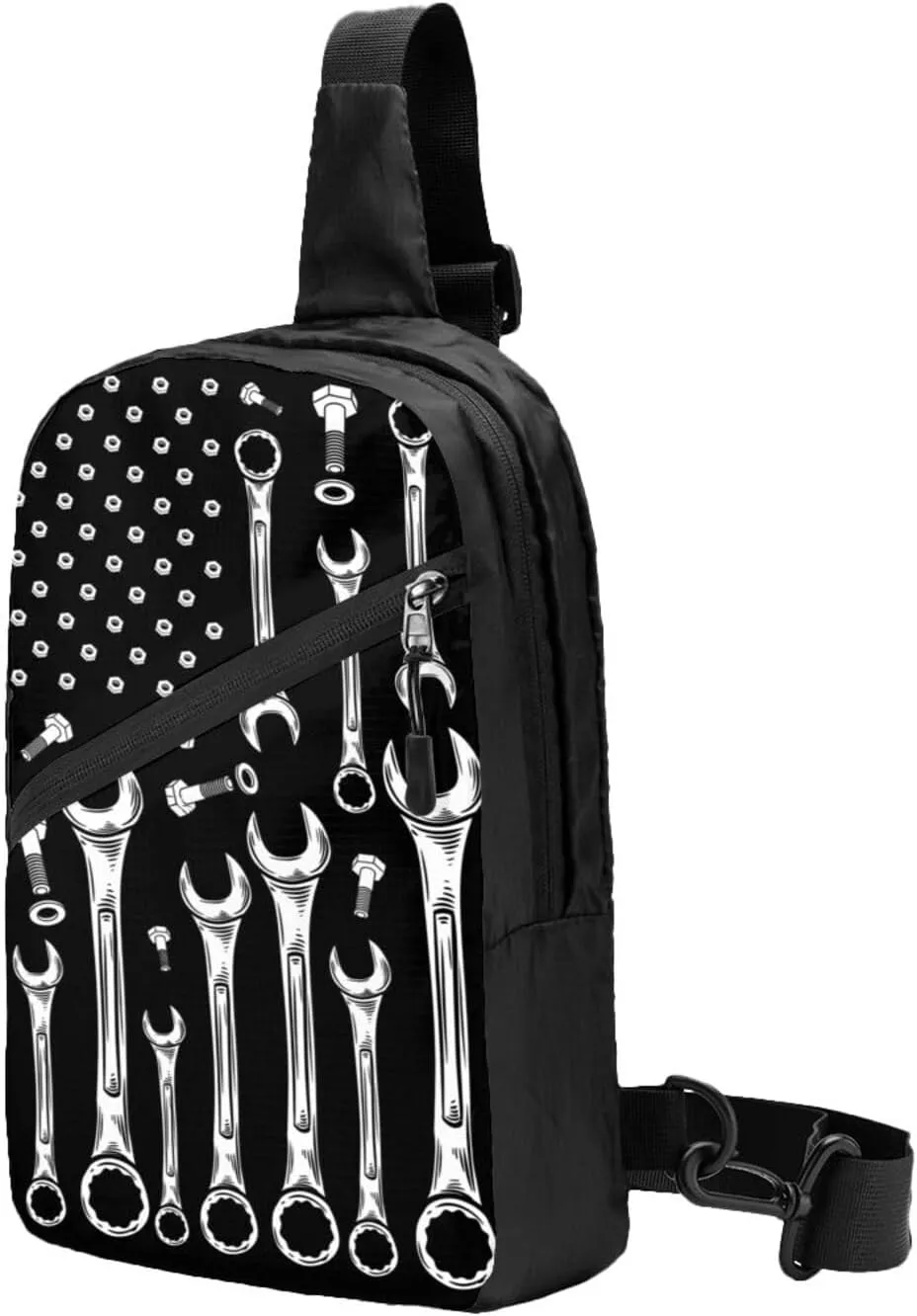 Car Mechanic American Flag Portable Sling Bags Packable Crossbody Bag Foldable Sport Daypack Reusable Shoulder Backpack Diagonally Chest Bag for Workout Travel