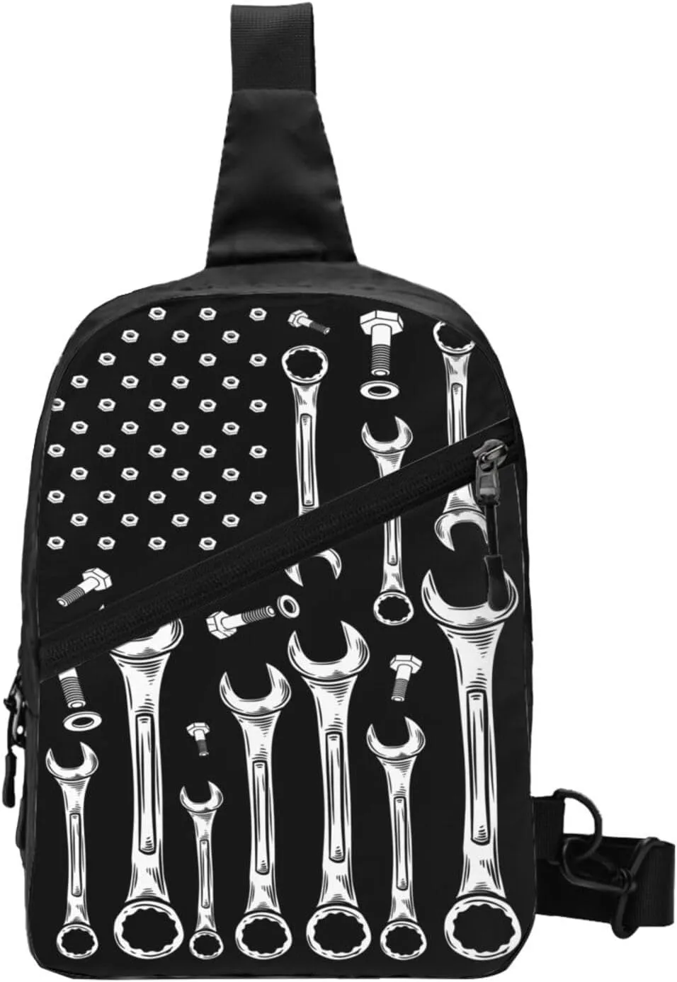 Car Mechanic American Flag Portable Sling Bags Packable Crossbody Bag Foldable Sport Daypack Reusable Shoulder Backpack Diagonally Chest Bag for Workout Travel