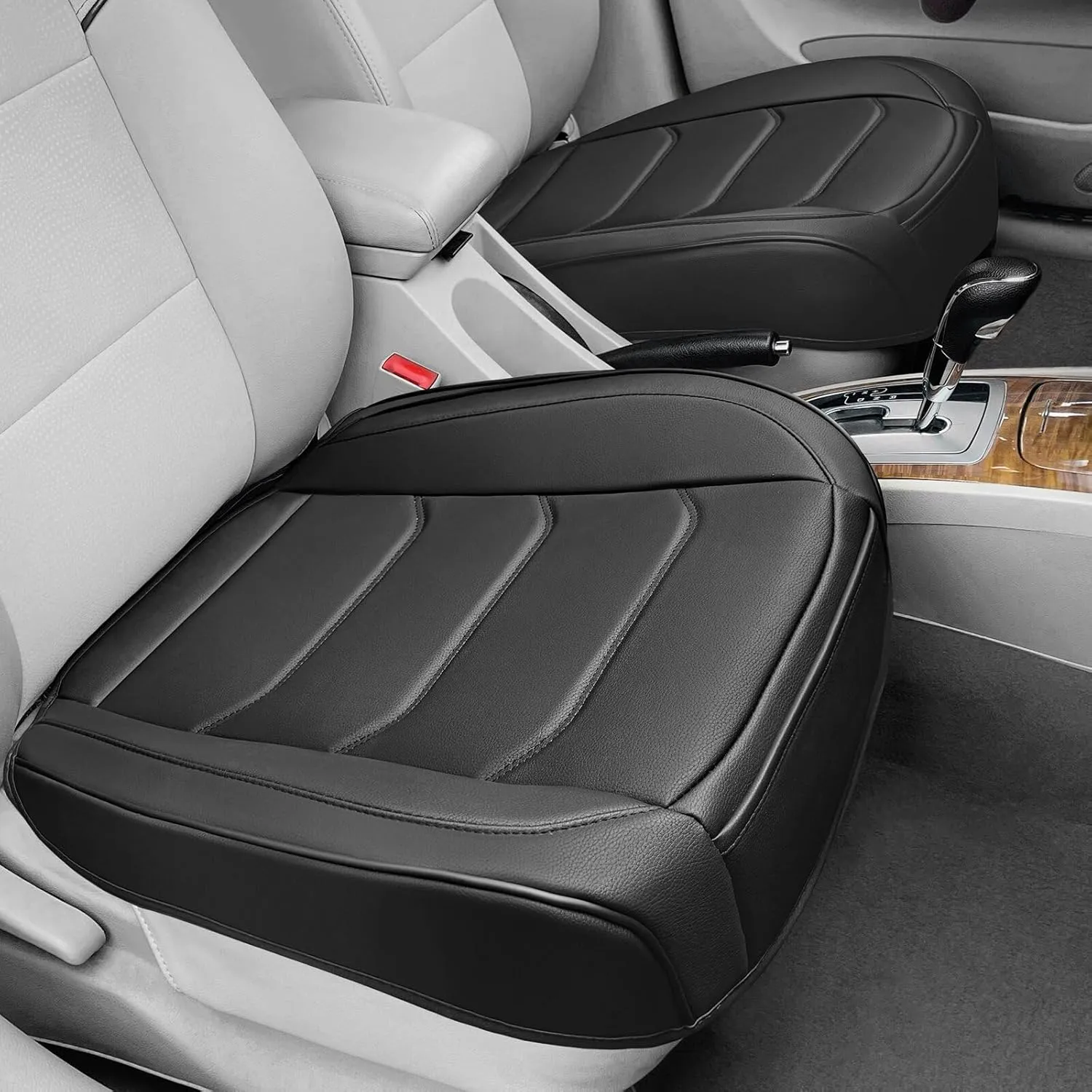 Car Seat Cover for Luxury & Comfort - PU Leather, Anti-Slip, Full Wrap Protection with Storage Pocket for Bottom Cushion - Universal Fit for 95% of Vehicles (Black,2 Piece)