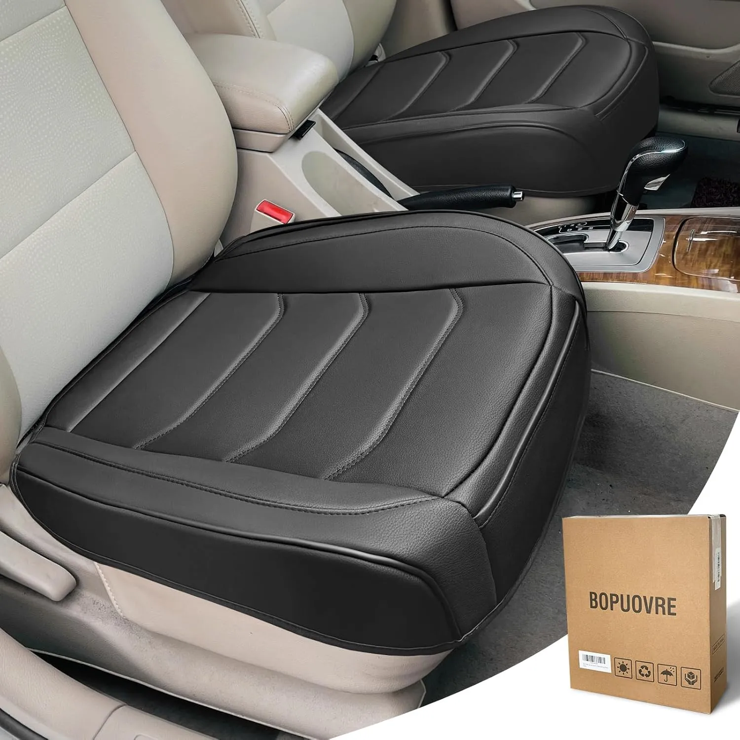 Car Seat Cover for Luxury & Comfort - PU Leather, Anti-Slip, Full Wrap Protection with Storage Pocket for Bottom Cushion - Universal Fit for 95% of Vehicles (Black,2 Piece)