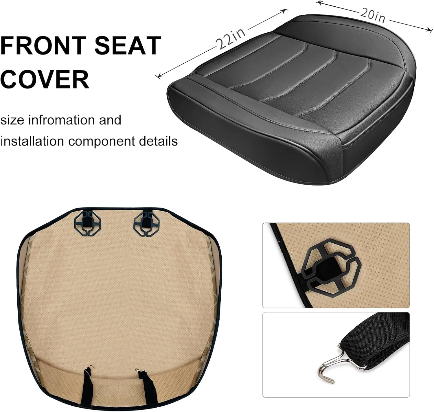 Car Seat Cover for Luxury & Comfort - PU Leather, Anti-Slip, Full Wrap Protection with Storage Pocket for Bottom Cushion - Universal Fit for 95% of Vehicles (Black,2 Piece)