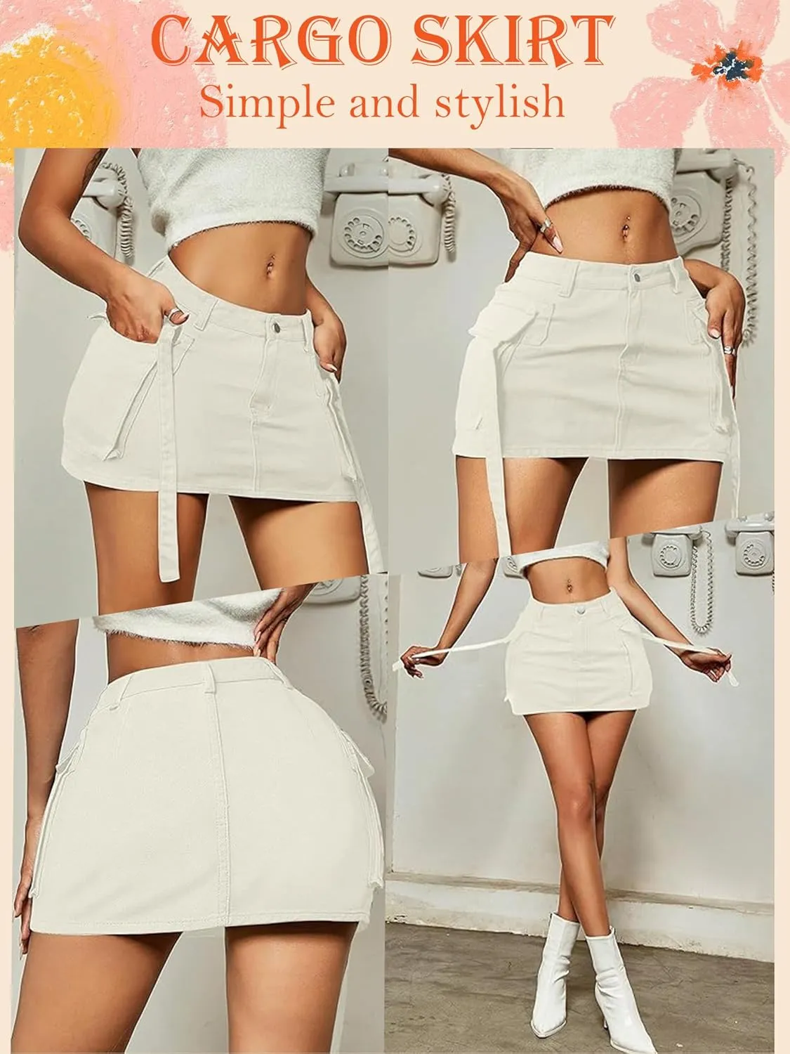Cargo Skirt Women y2k Button Mini Jeans Skirt Denim Skirt with Pocket Low Waist