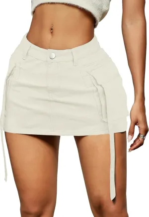 Cargo Skirt Women y2k Button Mini Jeans Skirt Denim Skirt with Pocket Low Waist
