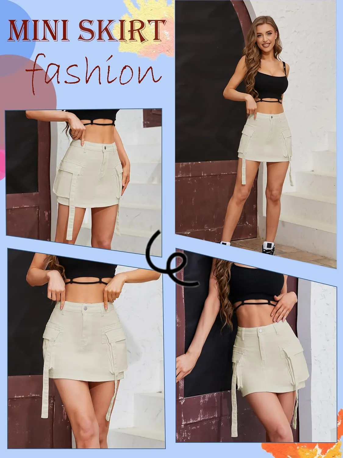 Cargo Skirt Women y2k Button Mini Jeans Skirt Denim Skirt with Pocket Low Waist