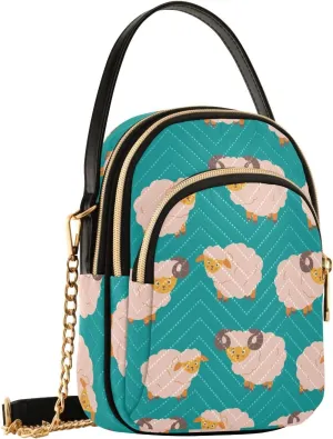 Cartoon Sheep Teal Blue Crossbody Bags for Women Fanny Pack Travel Hiking Chest Bag Wallet Phone Mini Purse
