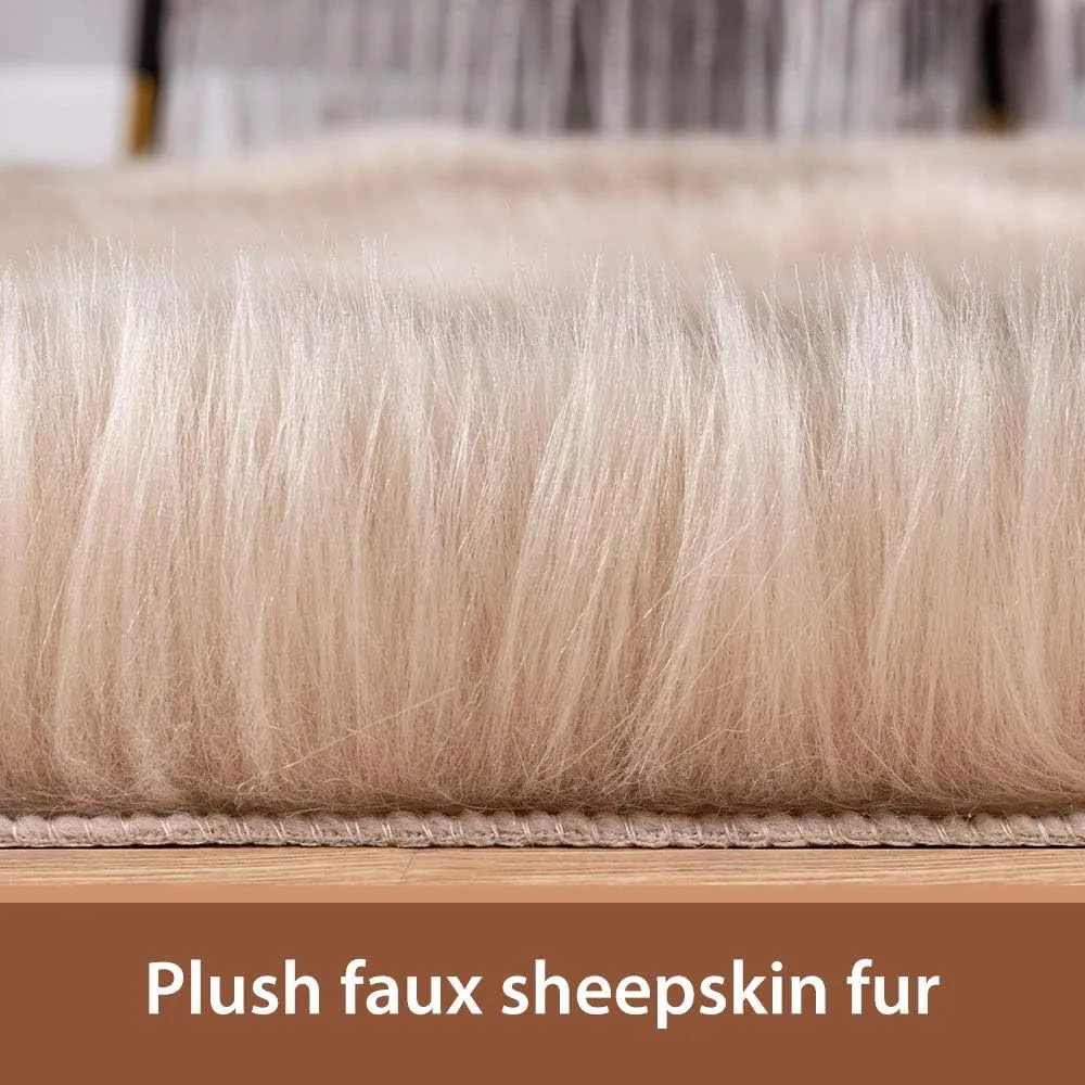 Carvapet Soft Fur Rugs Fake Reindeer Hide Area Rug Fluffy Faux Fur Carpet for Bedroom Floor Mat Home Decorative Throw Rug for Living Room, 3ft x 3ft, Brown