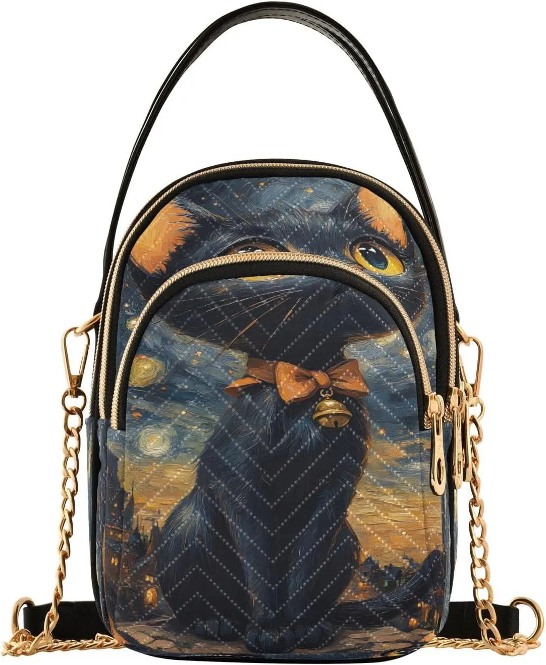 Cat Sky Galaxy Nebula Van Gogh Crossbody Bag for Women Mini Cell Phone Purse Women's Shoulder Handbag