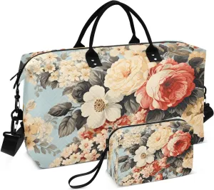 CEBUGI Vintage Checks Floral Quilted Duffle Bag for Women Large Carry On Travel Weekend Bag Hospital Bags for Labor and Delivery