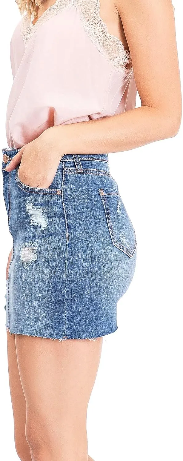 Celebrity Pink Women's Juniors Mid Waist Distressed Mini Skirts