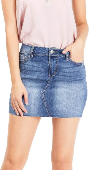 Celebrity Pink Women's Juniors Mid Waist Sequin Denim Mini Skirt