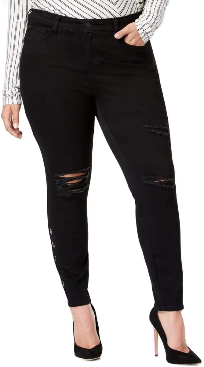Celebrity Pink Womens Plus Denim Distressed Skinny Jeans