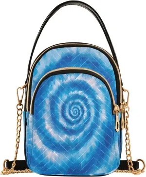 Chain Crossbody Bags for Women Blue Swirl Tie Dye Quilted Shoulder Handbags Travel Cross Body Cell Phone Purses Bags