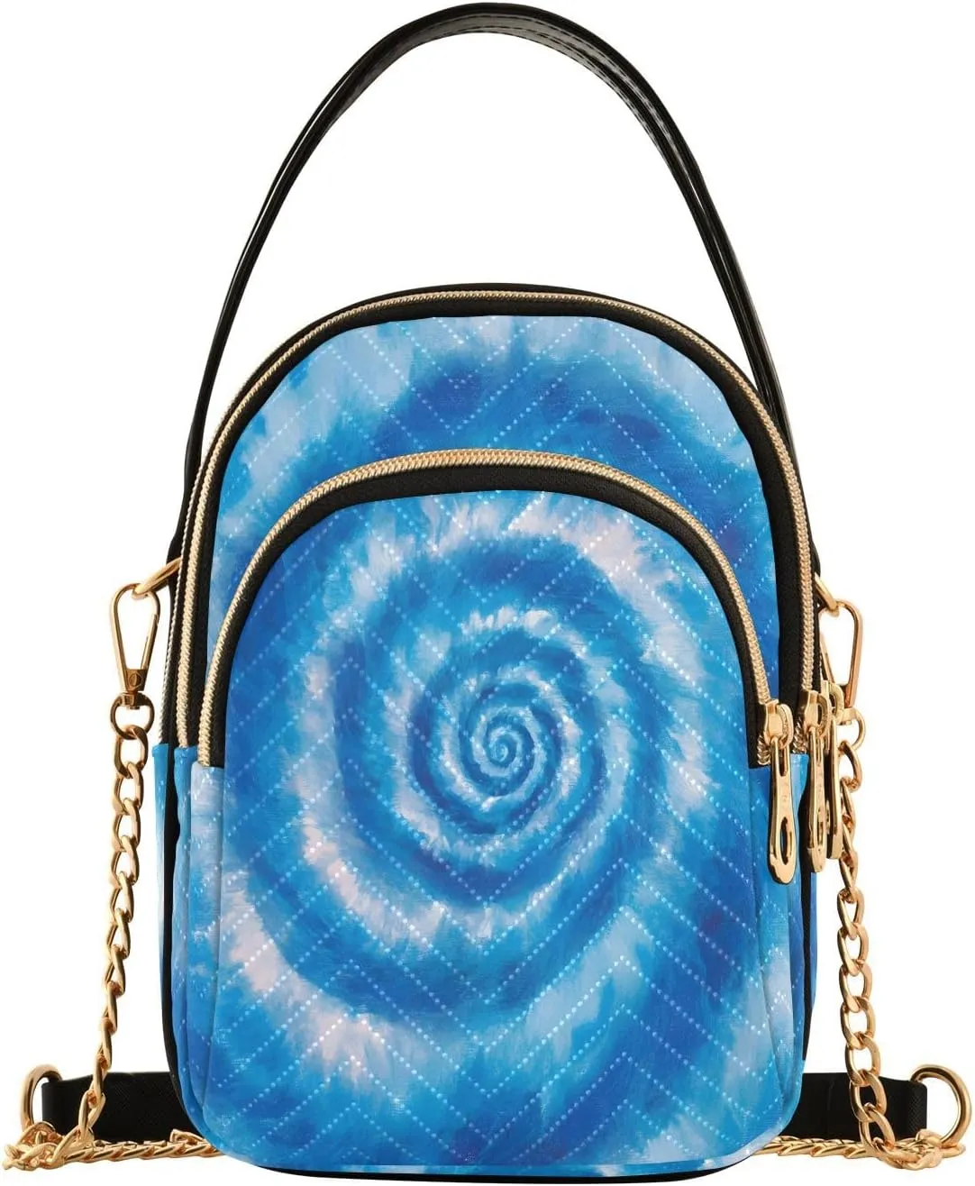 Chain Crossbody Bags for Women Blue Swirl Tie Dye Quilted Shoulder Handbags Travel Cross Body Cell Phone Purses Bags