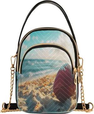 Chain Crossbody Bags for Women Rugby Beach Sunshine Quilted Shoulder Handbags Travel Cross Body Cell Phone Purses Bags