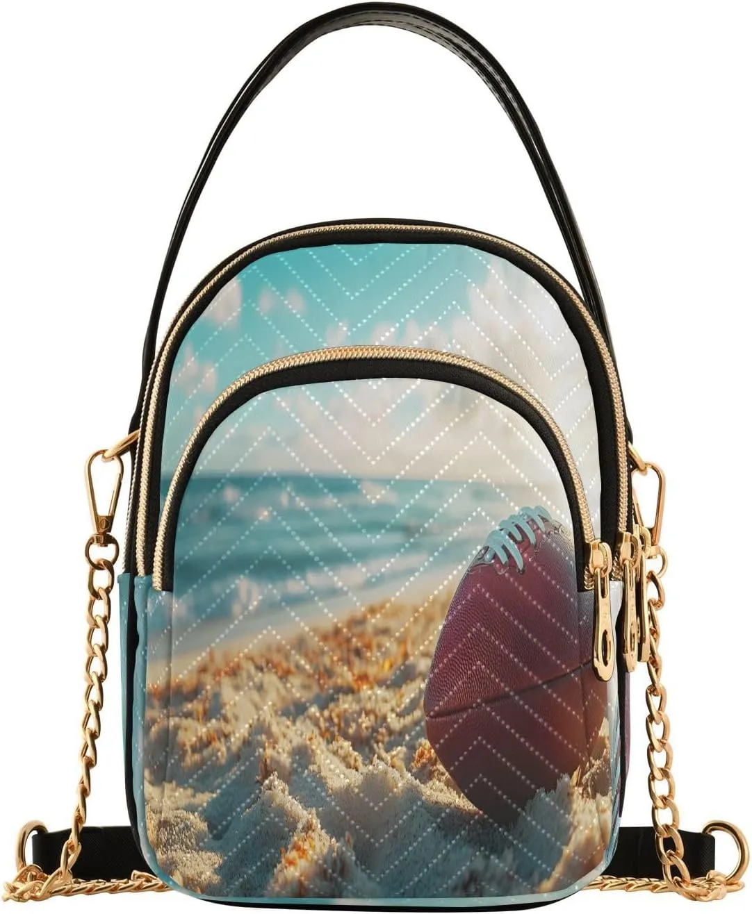 Chain Crossbody Bags for Women Rugby Beach Sunshine Quilted Shoulder Handbags Travel Cross Body Cell Phone Purses Bags