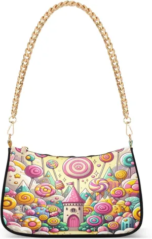 Chain Shoulder Bag Hobo Tote Handbag Mini Clutch Purse with Zipper Closure for Women