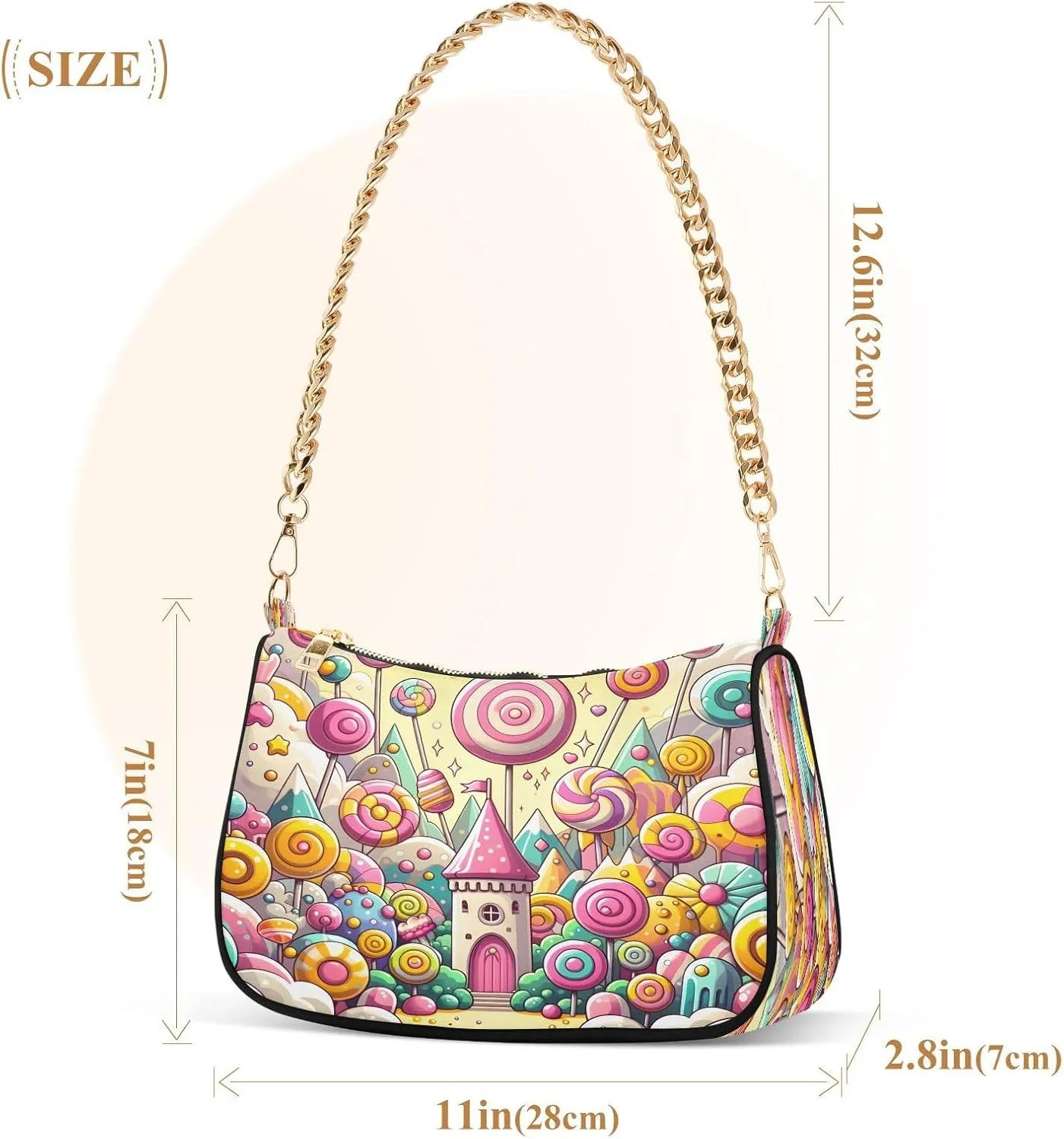 Chain Shoulder Bag Hobo Tote Handbag Mini Clutch Purse with Zipper Closure for Women
