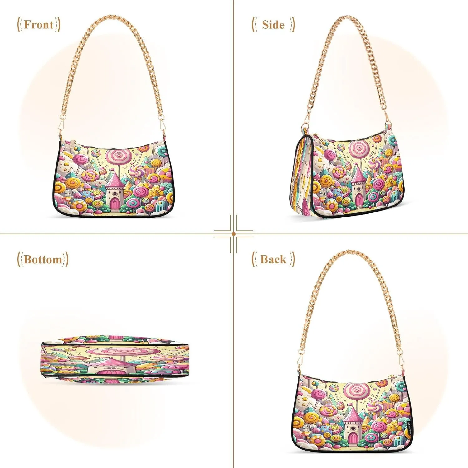 Chain Shoulder Bag Hobo Tote Handbag Mini Clutch Purse with Zipper Closure for Women