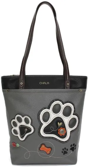 Chala Group Deluxe Vegan Leather Every Day Tote Bag Purse : 13.5 x 14 inches (Paw Print)