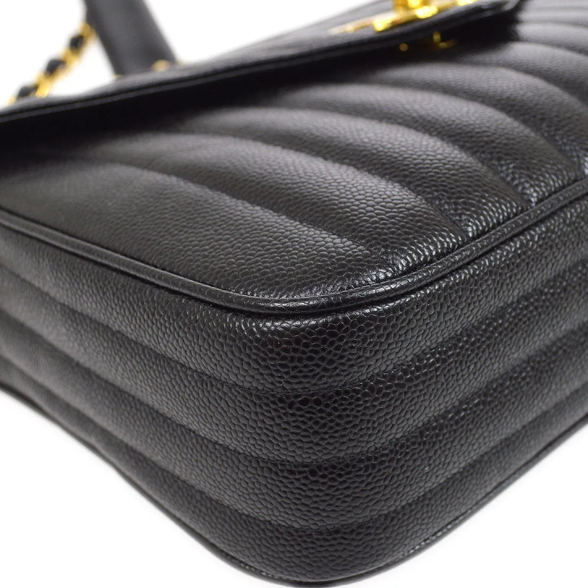 CHANEL 1994-1996 Black Caviar Vertical Pocket Camera Bag Jumbo 43917