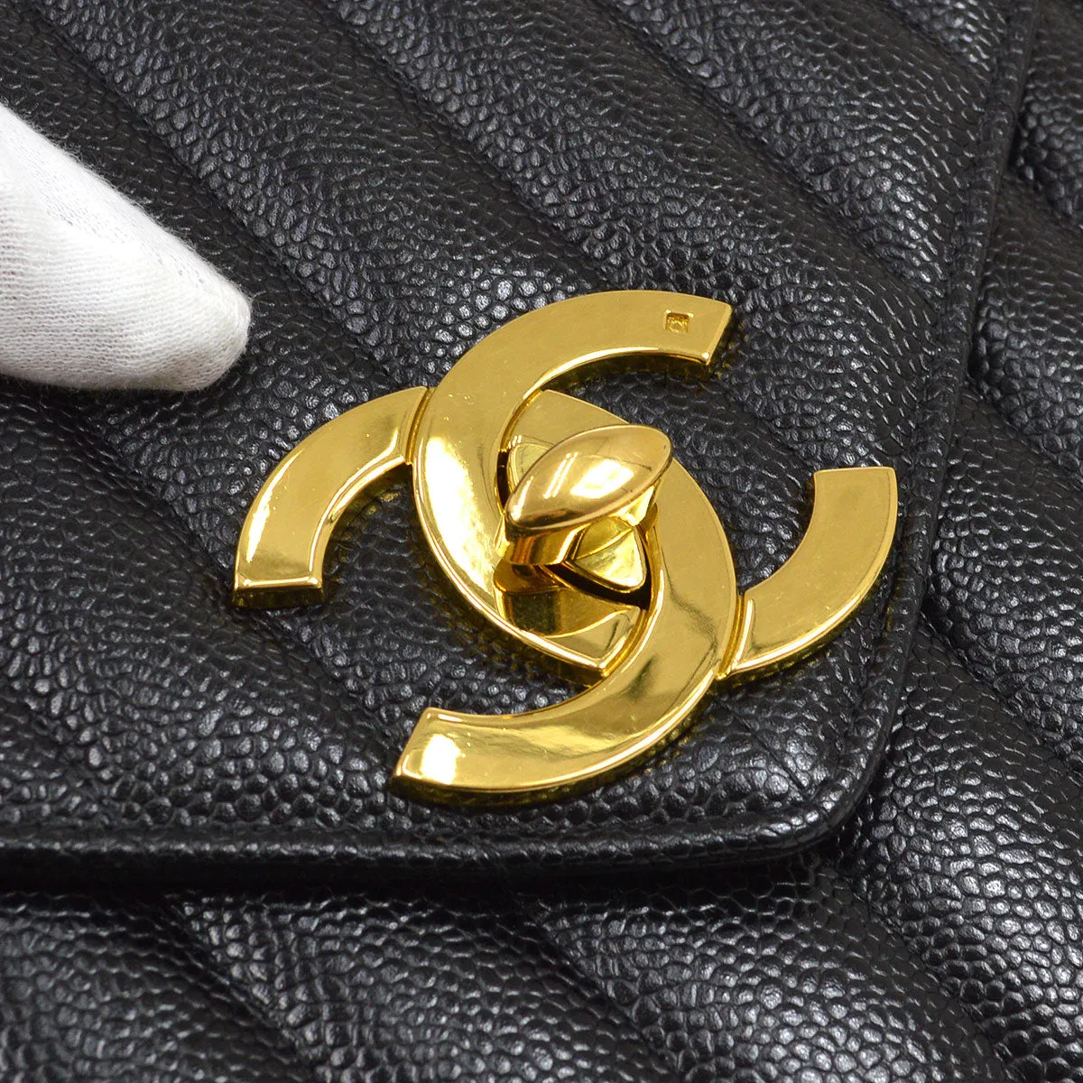 CHANEL 1994-1996 Black Caviar Vertical Pocket Camera Bag Jumbo 43917