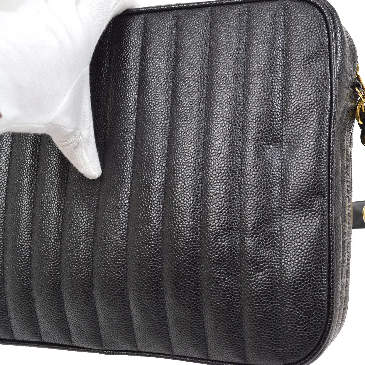 CHANEL 1994-1996 Black Caviar Vertical Pocket Camera Bag Jumbo 43917