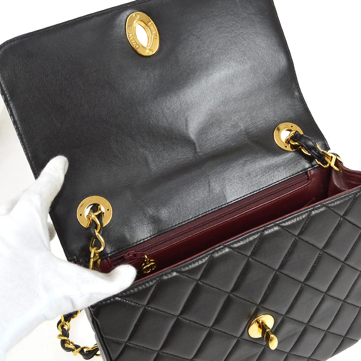 CHANEL 1994-1996 Black Lambskin Straight Flap Medium 94748