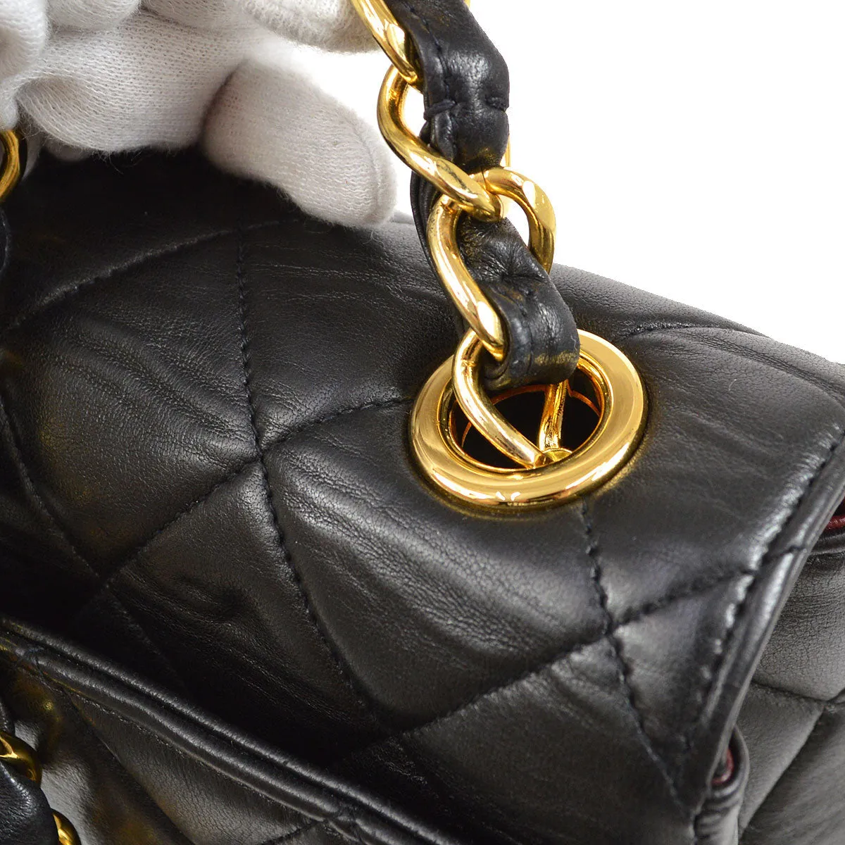 CHANEL 1994-1996 Black Lambskin Straight Flap Medium 94748