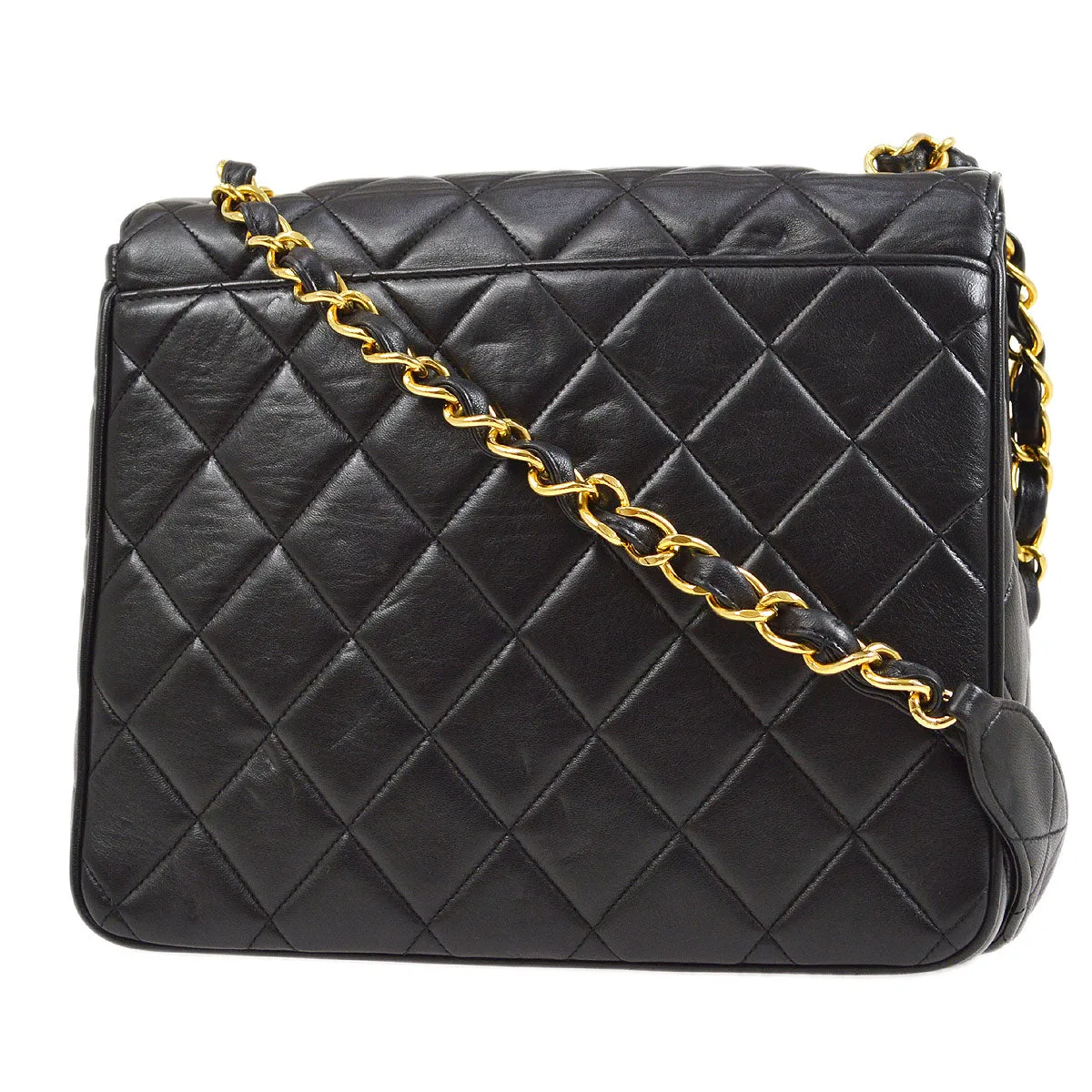 CHANEL 1994-1996 Black Lambskin Straight Flap Medium 94748