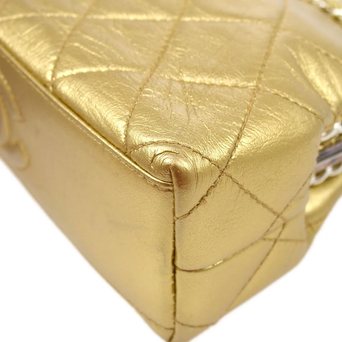 CHANEL 1994-1996 Gold Lambskin SHW Kisslock Shoulder Bag 04340