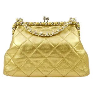 CHANEL 1994-1996 Gold Lambskin SHW Kisslock Shoulder Bag 04340