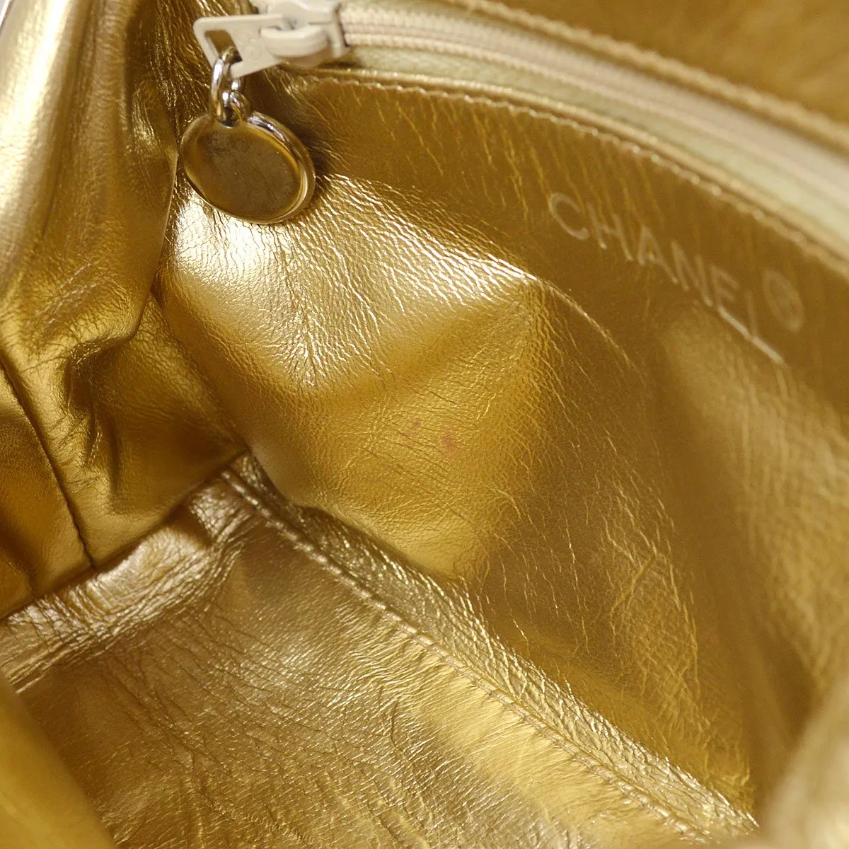 CHANEL 1994-1996 Gold Lambskin SHW Kisslock Shoulder Bag 04340
