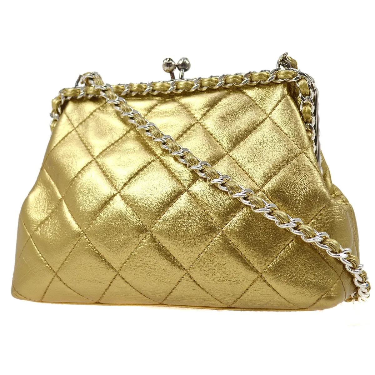 CHANEL 1994-1996 Gold Lambskin SHW Kisslock Shoulder Bag 04340