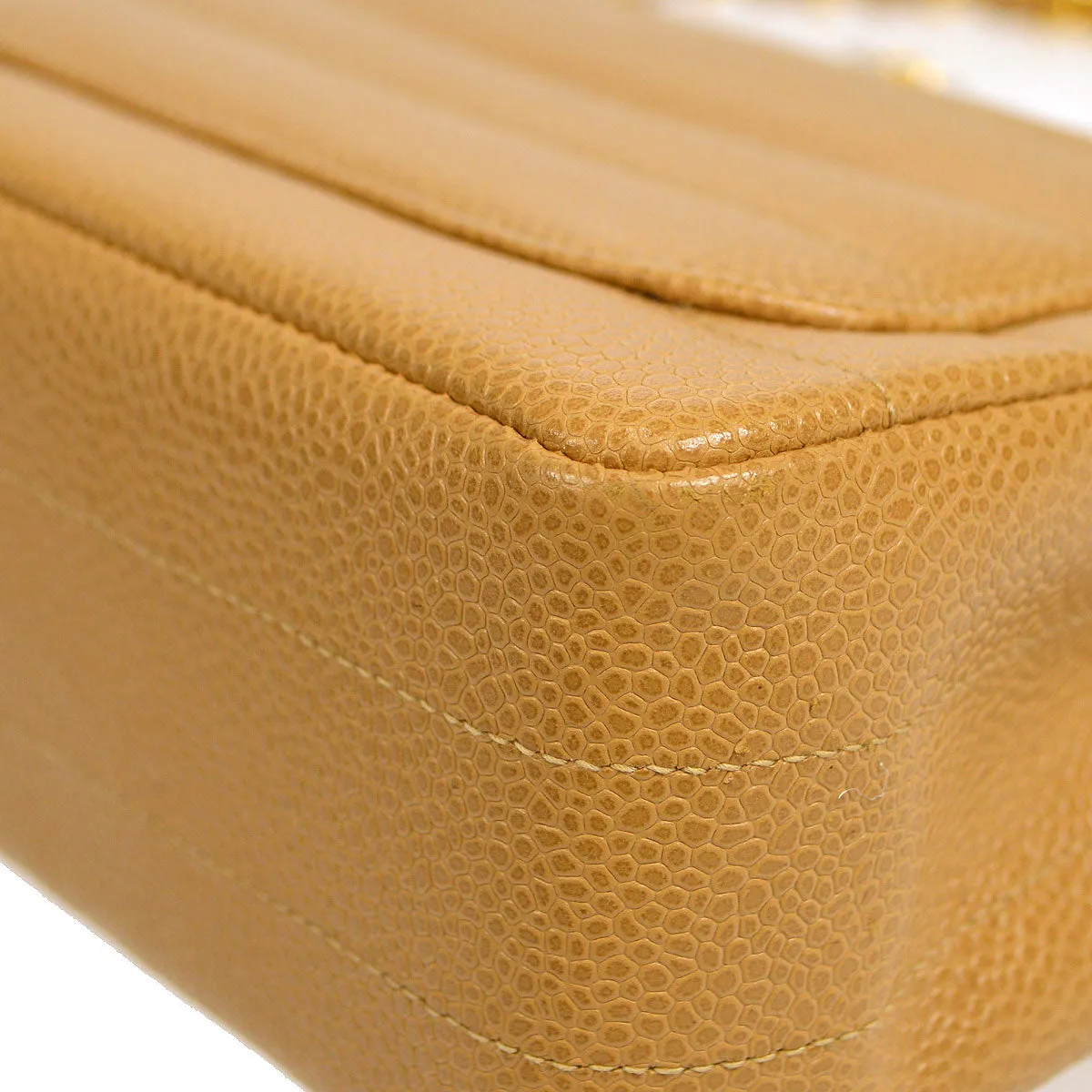 CHANEL 1994-1996 Horizontal Stitch Classic Square Flap Mini 17 Beige Caviar 56420