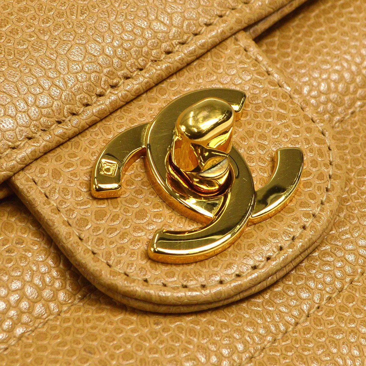 CHANEL 1994-1996 Horizontal Stitch Classic Square Flap Mini 17 Beige Caviar 56420