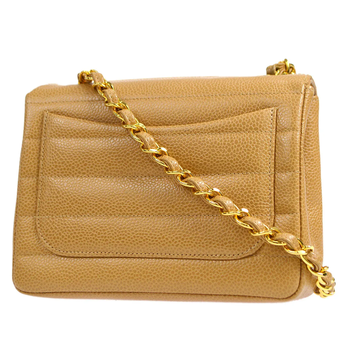 CHANEL 1994-1996 Horizontal Stitch Classic Square Flap Mini 17 Beige Caviar 56420