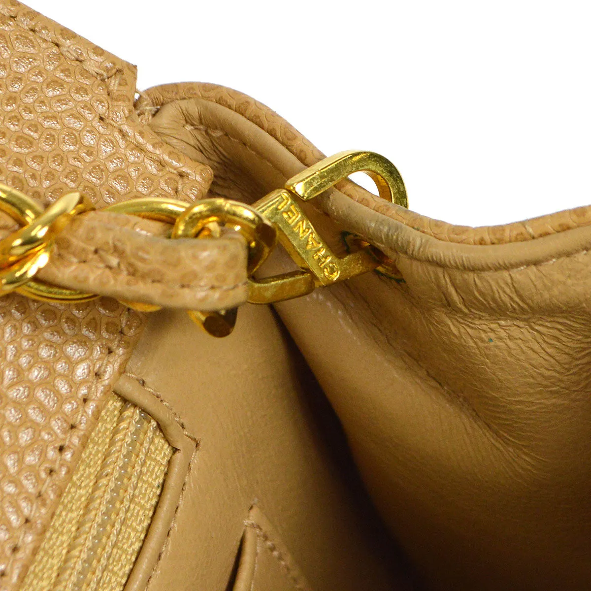 CHANEL 1994-1996 Horizontal Stitch Classic Square Flap Mini 17 Beige Caviar 56420