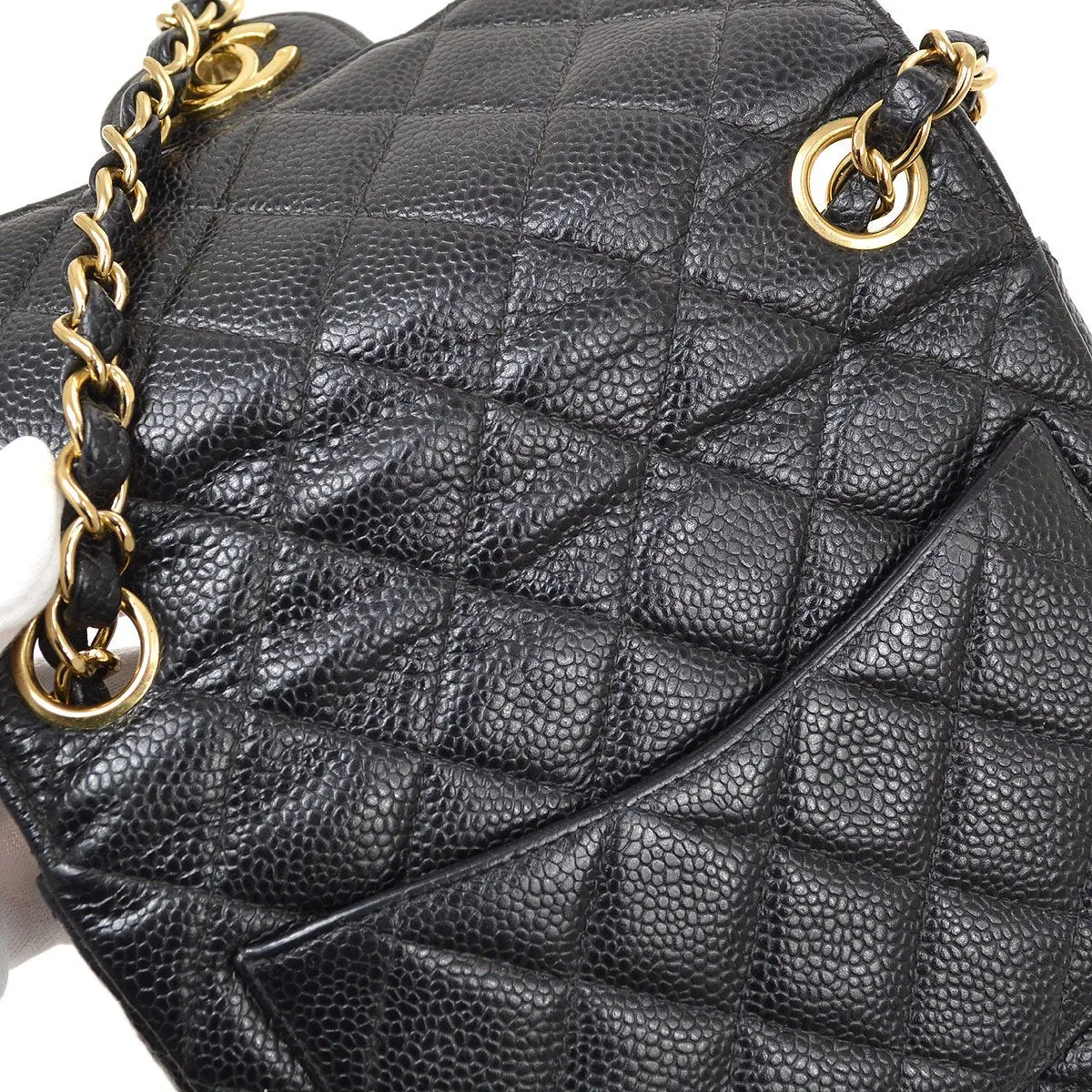 CHANEL 2001-2003 Classic Square Flap 17 Black Caviar 90294