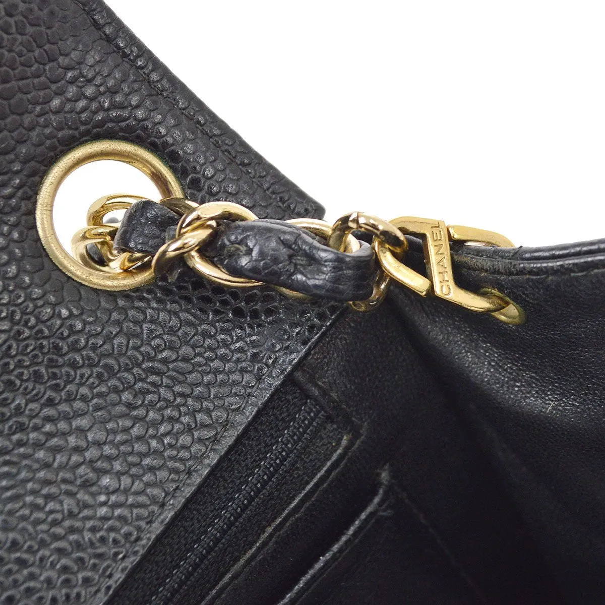 CHANEL 2001-2003 Classic Square Flap 17 Black Caviar 90294