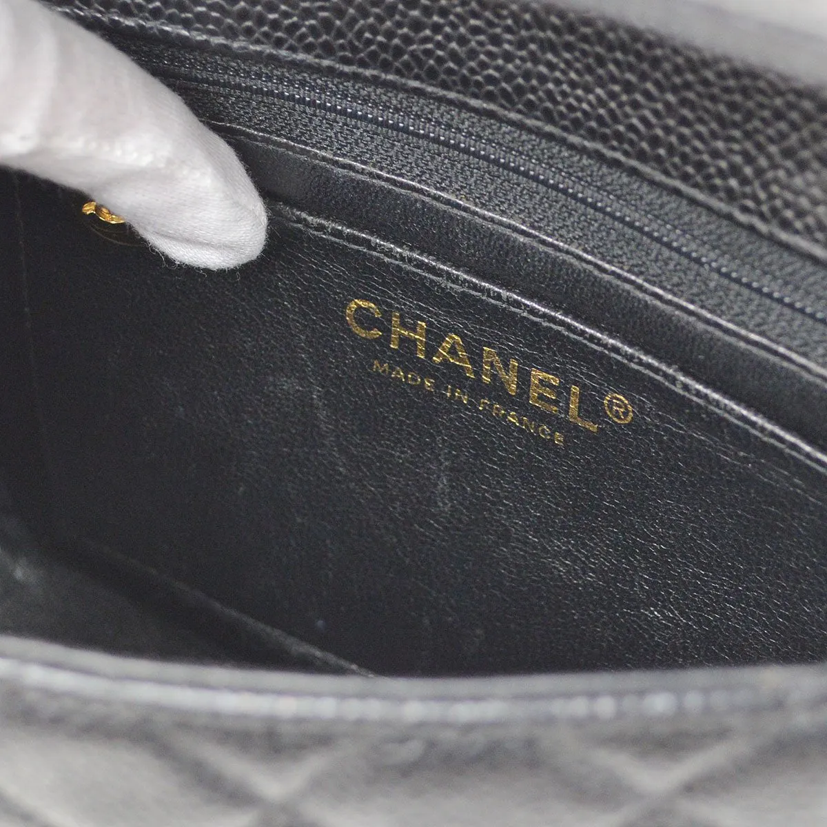 CHANEL 2001-2003 Classic Square Flap 17 Black Caviar 90294