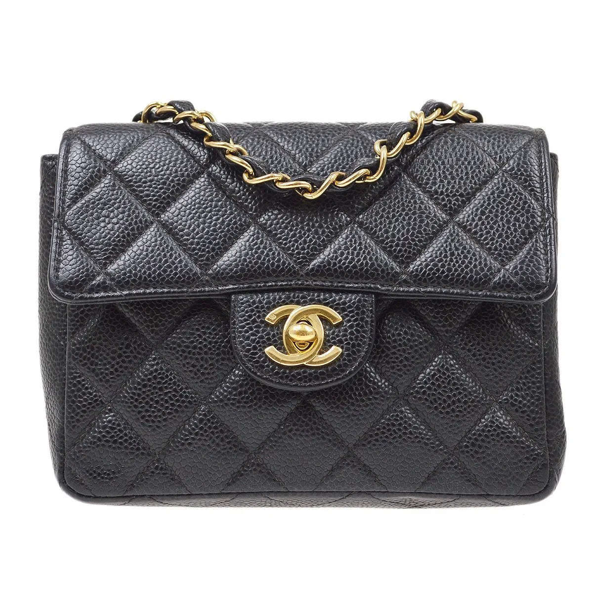 CHANEL 2001-2003 Classic Square Flap 17 Black Caviar 90294