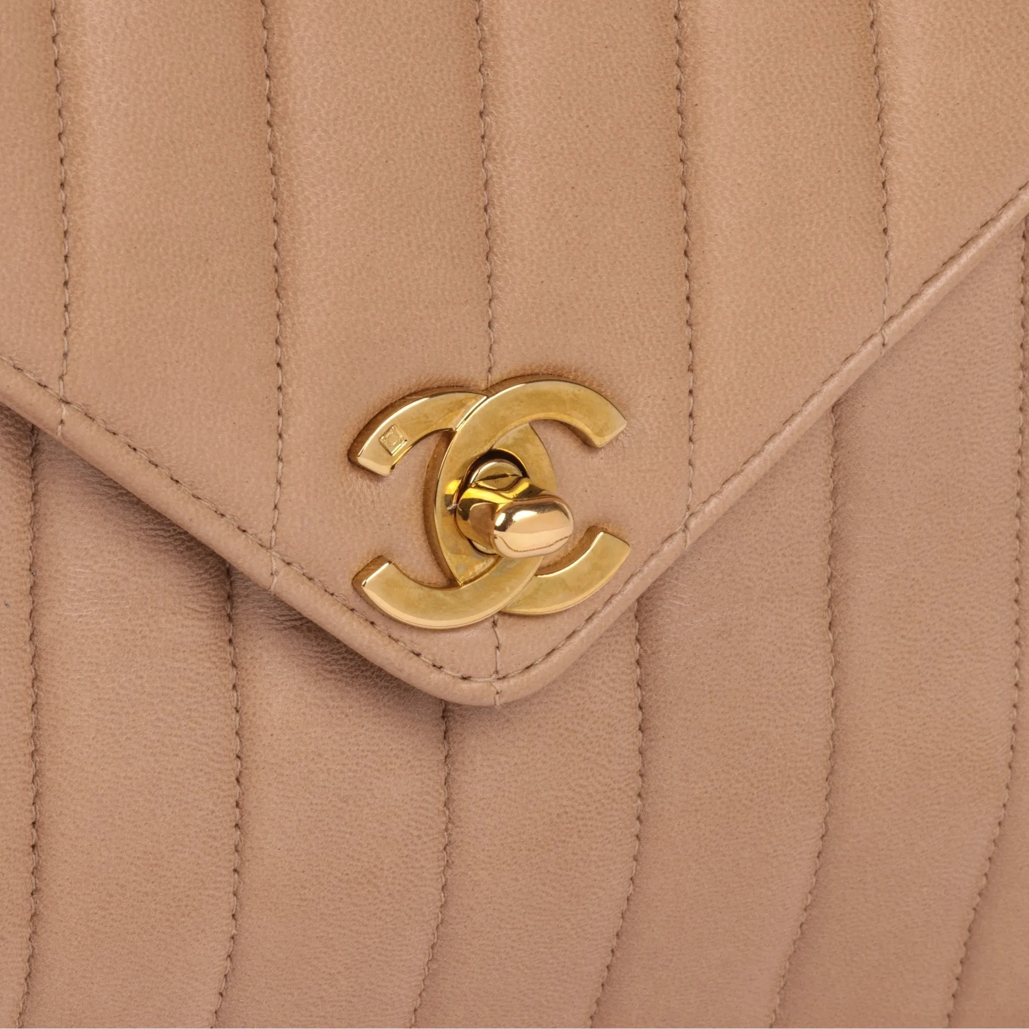Chanel Beige Vertical Quilted Lambskin Vintage Small Classic Camera Bag
